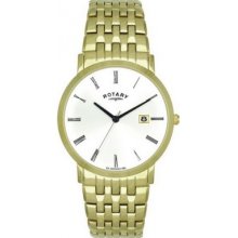 GB02624-01 Rotary Mens White Dial Gold Plated Steel Bracelet Watch