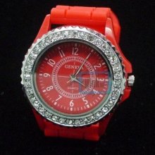 Geneva Crystal Quartz Lady Women Wrist Watch Soft Wheel Silicone Wristband