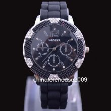 Geneva Dial Silicone Quartz Unisex Jelly Casual Crystal Sport Wrist Watch G5