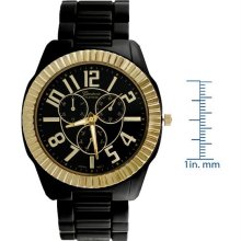 Geneva Platinum Mens Black w/ Gold Chronograph Style Link Stainless Steel Watch