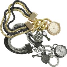 Geneva Platinum Women's Rhinestone-accented Heart Lock Key Charm Watch (Gold/Copper)