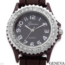 Geneva Qt1884 Ladies Watch Silver/brown/brown