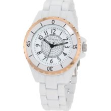 Geneva Womens Amz1016 Rose Gold White Enamel Bezel Glitter Watch