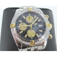 Gents Breitling Chronomat Evolution Diamond Bezel Watch Two Tone With Box Men