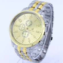 Gold Round Men Hours Black Gold Dial Quartz Wristwatch Ng16