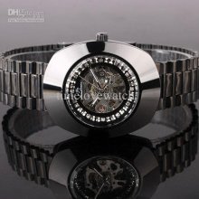 Good Bargain Black Paint Cz Index Black Circle Men Oval Mechanical W Good Bargain Black Paint Cz Index Black Circle Men Oval Mechanical W