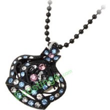 Good Chain Colorized Rhinestone Crown Pendant Necklace Ladies' Watch