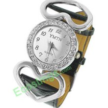 Good Leather Band Jewelry Double Heart Design Ladies' Watches