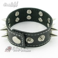 H303 Double Sharp Stud Punk Bracelet Black Leather Men/women Wristband Cuff