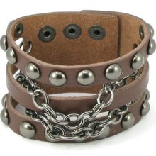 H437 Cross Chain Brown Leather Wristband Men/women Punk Gothic Emo Lolita