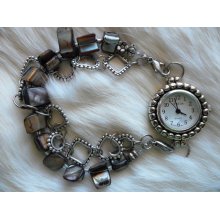 Handmade Interchangable Beaded Bracelet-Watch ('silver')