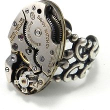 Handmade Steampunk Ring - Silver Clockwork - SAVOY Mechanical Watch - SOLDERED for QUALITY - Industrial Ring on Silver