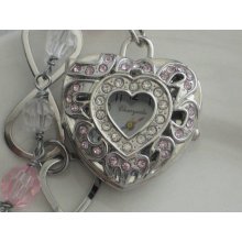 Heart Watch Necklace, Silver And Pink Pocket Watch Gift For Her