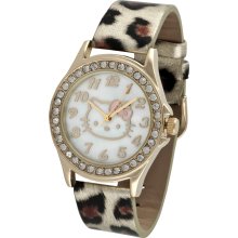 Hello Kitty Ladies' Gold Tone Dial with Leopard Strap Watch