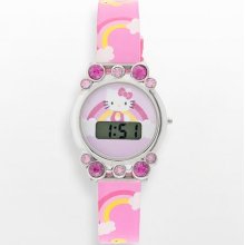 Hello Kitty Silver Tone Simulated Crystal Rainbow Digital Watch - Kids