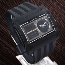 Hot Sale 1pcs Black Mens Style Rubber Day Alarm Analog & Digital Sport Watch