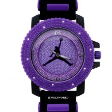 Iced Out Purple/black Jordan Air Jumpman Logo Silicone Watch