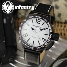 Infantry Infiltrator Sport Mens Boys Wrist Watch Black Leather White Outdoor