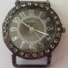 Interchangeable Large Marcasite Round solid bar ribbon watch face with rhinestones Bling
