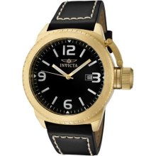 Invicta Men's Corduba Black Dial 18k Gold Plated Black Leather ...