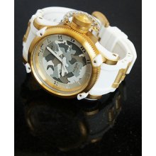 Invicta Mens Russian Diver White Camouflage Dial Gold-tone Case Poly Strap Watch