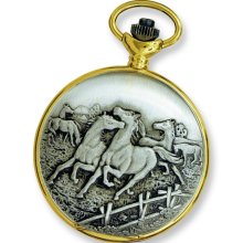 JD Manoir Two-tone White Dial Quartz Mustang Pocket Watch