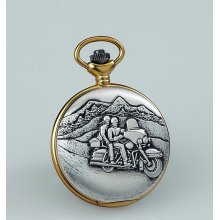 JD Manoir Two-tone White Dial Quartz Motorcyclist Pocket Watch