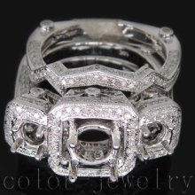 Jewelry Sets Vintage Three Stones Round 18Kt White Gold 1.74Ct Diamond Semi Mount Wedding band Ring