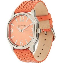 Joan Rivers Woven in Color Leather Strap Watch - Coral - One Size