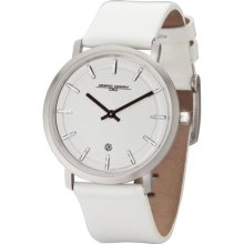 Jorg Gray Unisex Analog Stainless Watch - White Leather Strap - White Dial - JG2700-12