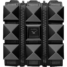 Karl Lagerfeld Black Pyramid 3-Cuff Leather Wrap Watch - Black