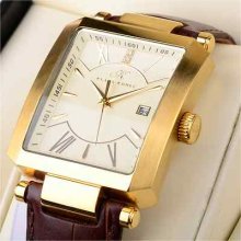 Klaus Kobec 14ct Gold Plated Men's Cream Dial Swarovski Watch - Bnib