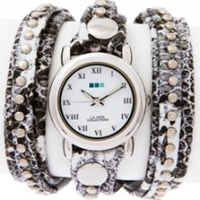 La Mer Collections Black and White Snakeskin Bali Stud Watch