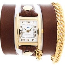 La Mer Collections Brown and Gold Chain Wrap Watch