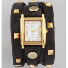 La Mer Collections Studded Wrap Rectangle Watch, Black