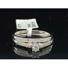 Ladies 10k White Gold Solid Round Cut Diamond Engagement Ring Bridal Set 0.27 Ct