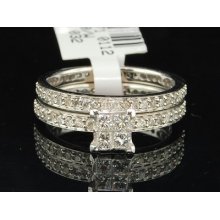 Ladies 14k White Gold .97 Ct Princess Cut Diamond Engagement Ring Bridal Set