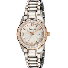 Ladies Accurist Crystal Set Stainless Steel Bracelet Watch Lb1684 With Rose Gold