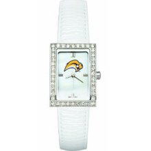 Ladies Buffalo Sabres Watch with White Leather Strap and CZ Accents