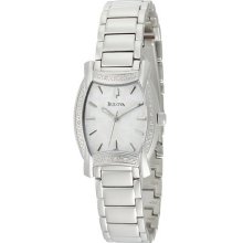 Ladies Bulova Stainless Steel White Dial Diamond Bezel Watch