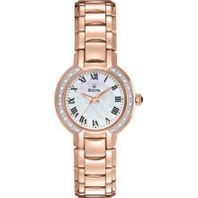 Ladies Bulova Watch in Stainless Steel with Pink Gold Tone (96R159)