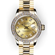 Ladies Champagne Dial Beadset Bezel Rolex President (401)