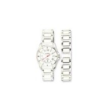 Ladies Chisel Ceramic & Stainless Steel White Dial Watch & 7.5in