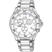 Ladies' Citizen Eco-Drive Diamond Accent Ceramic and Stainless Steel Chronograph Watch (Model: FB1230-50A) citizen
