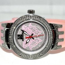 Ladies Diamond Watch Ice Mania Rodeo With 2 Extra Bands Pink Dial 36mm .12ct