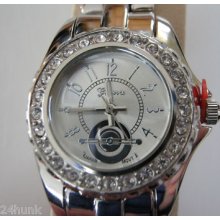 Ladies Geneva Silvertone Band & Gemstone Watch