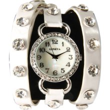Ladies Geneva White in color with Silver Tone Wrap Watch w/ CZ Band and Face - Silver - Silver Tone - Adjustable