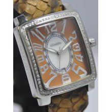 Ladies Giantto Angelina Genuine Diamond Brown Dial Python Leather Watch