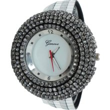 Ladies Grey & Silver Sim Diamond Glittered Tiled Leather Watch - Silver - Sterling Silver - 3