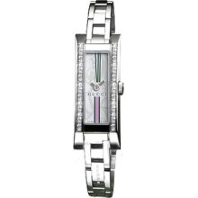 Ladies Gucci Ya110508 110 Series White Dial Diamond Bezel Stainless Steel Watch